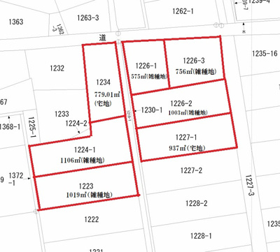 【区画図】 | 志布志市有明町野井倉　売り事務所(全7筆) | 土地図（全7筆）