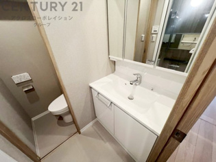 化粧品や洗顔料、歯ブラシなどの必需品をまとめて置ける収納スペースがあり、使用するたびに取り出す手間が省けます。また、水回りのため、濡れても大丈夫な素材が使用されており、お手入れが簡単です。