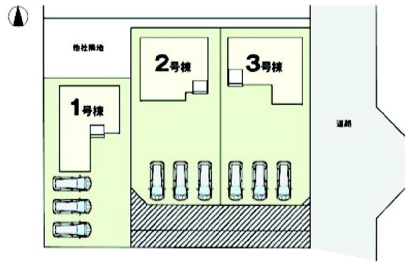 アーバンスタイル北群馬郡吉岡町9期　2号棟の区画図|駐車場３台ご用意しています！来客時も重宝します♪