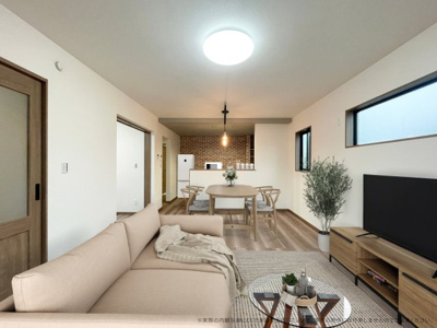 【居間・リビング】 | 【LDK　CG家具設置イメージ】
※画像菜に含まれる家具家電はCGで作成したイメージです。実際の物件には付帯しません。