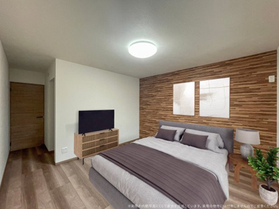 【寝室】 | 【主寝室　CG家具設置イメージ】
※画像菜に含まれる家具家電はCGで作成したイメージです。実際の物件には付帯しません。