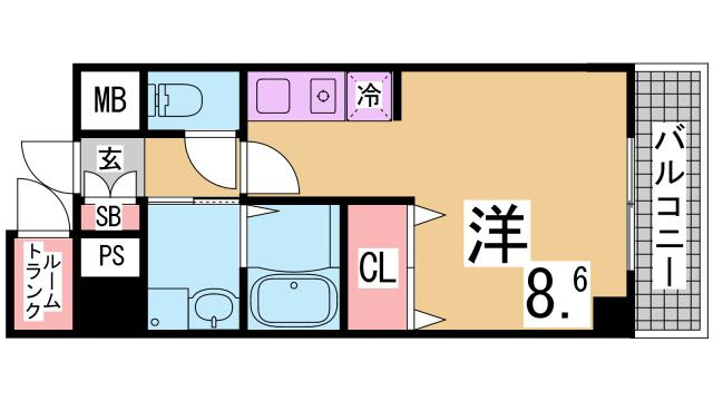 神戸市兵庫区大開通３丁目の賃貸マンションの間取り
