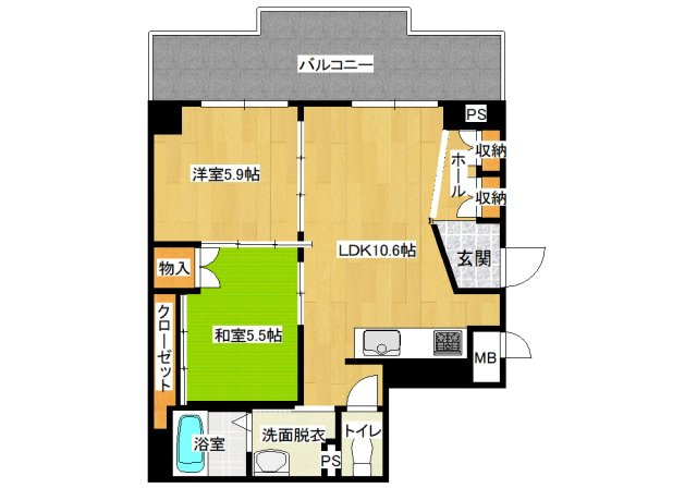 シャトー橿原の間取り|2LDK