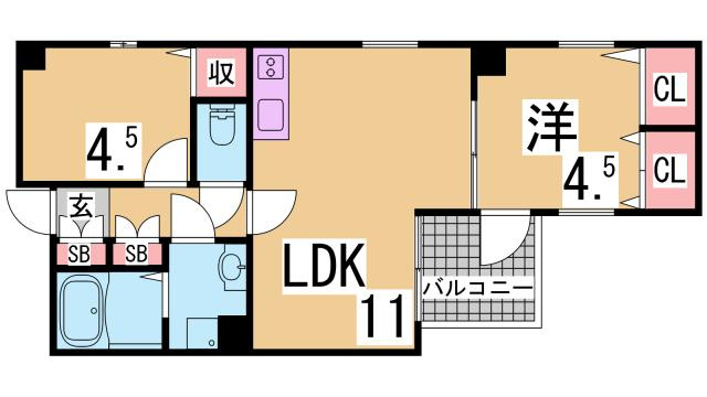 神戸市兵庫区塚本通６丁目の賃貸マンションの間取り