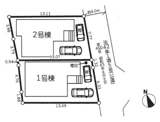 【区画図】 | 座間市南栗原3丁目  2号棟 3期 | ※1号棟成約済　2号棟　東側約4ｍ位置指定道路（公道）　駐車2台（車種によります）