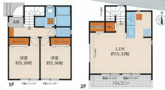 【間取り】 | 大和市上草柳8丁目  1号棟 | 都市ガス　2階LDK　網戸標準仕様　シャッター4箇所（リビング2箇所は電動式）付　食洗機　浴室乾燥機