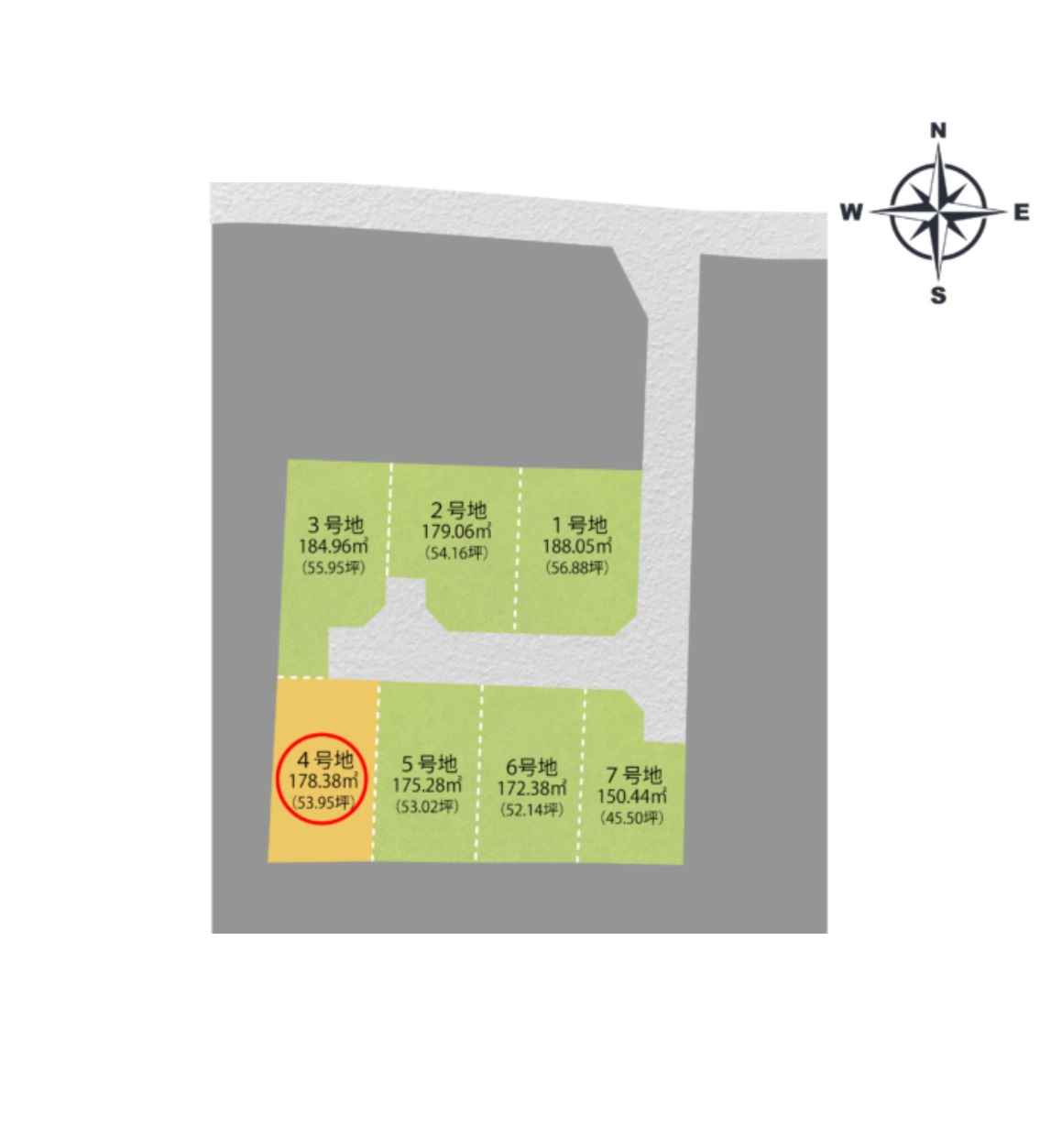 熊本市北区鶴羽田2丁目第2-7棟（4号棟）　の区画図|配置図（4号棟）