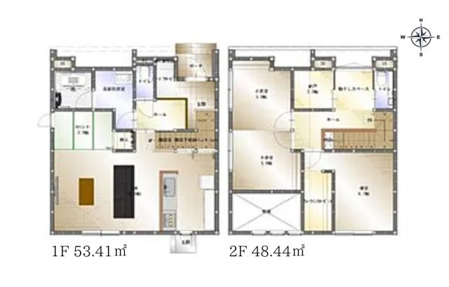 熊本市北区鶴羽田2丁目第2-7棟（5号棟）　の間取り|全居室収納付きで便利です。
