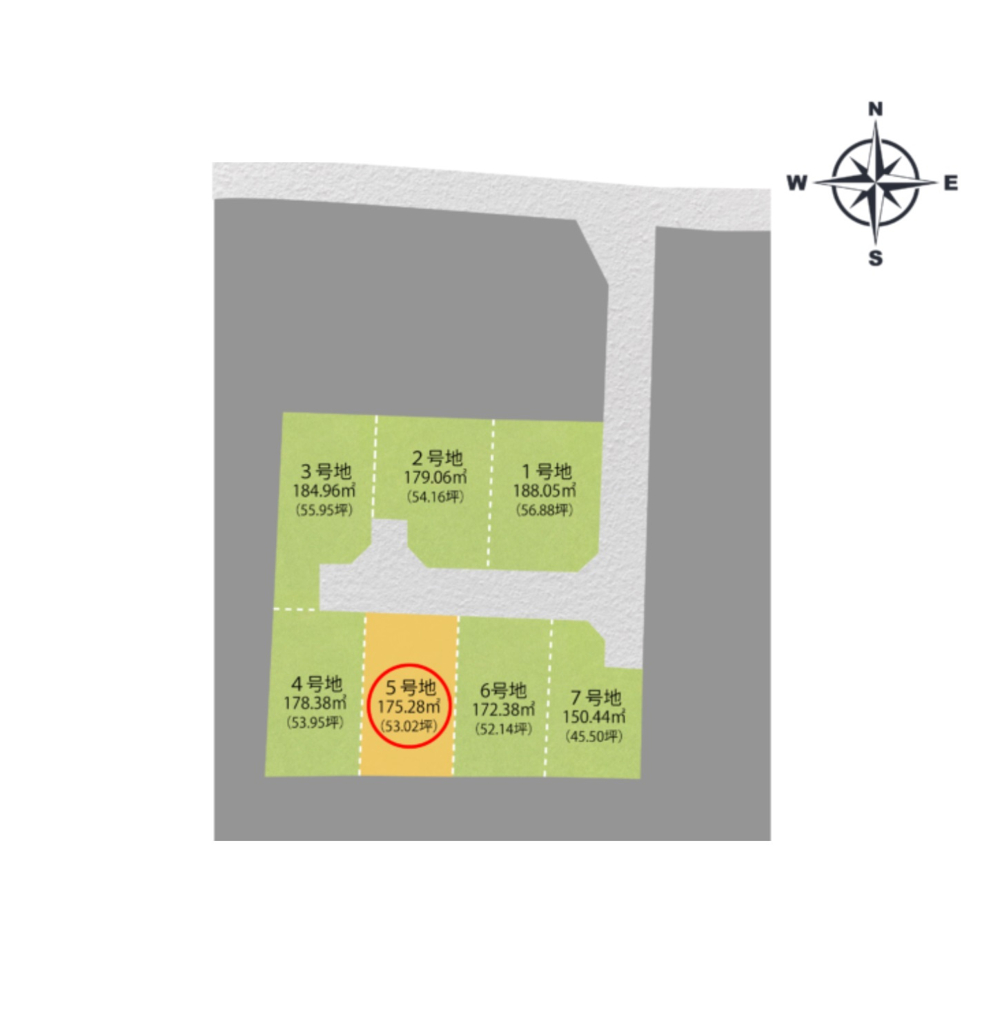 熊本市北区鶴羽田2丁目第2-7棟（5号棟）　の区画図|配置図（5号棟）