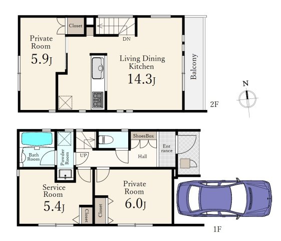 杉並区下井草3丁目の間取り|2LDK+S（納戸）、土地面積71.38m2、建物面積69.95m2 、カースペース付