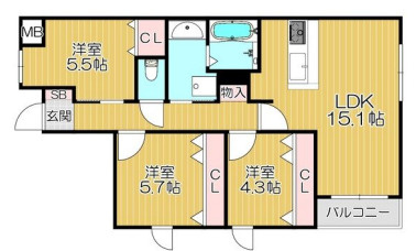 豊中市桜の町６丁目の賃貸マンションの間取り