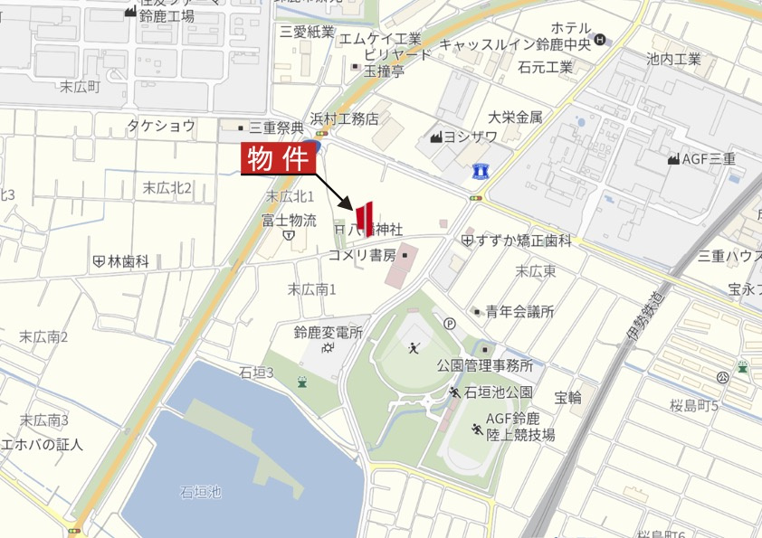 鈴鹿市末広北1丁目《全11区画》の地図|広域Map