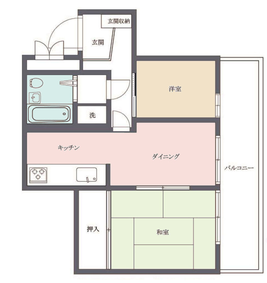 【間取り】 | クリオ橋本ホームズ | 2DKは、ダイニングキッチンと二つの居室がある間取りです。夫婦やカップル、小さなお子さんのいるご家庭などにに向いています。食事スペースとくつろぎの場を分けられ、それぞれの個室も確保できるのが魅力です。