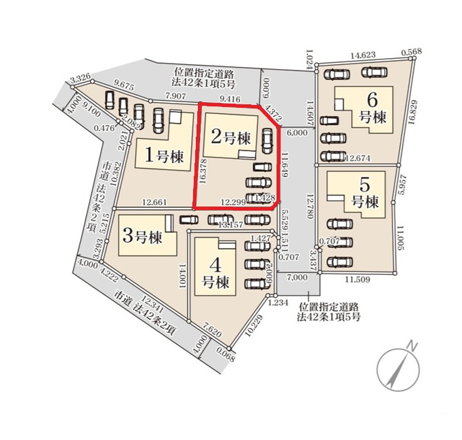 リーブルガーデン  笠間駅前　1期　2の区画図|前面道路幅6メートルで車庫入れラクラク♪内覧、気になる他の物件と合わせての現地ご案内も可能です。HPから、またお電話でも、お気軽にお問い合わせください。

