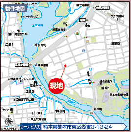 仲介手数料不要　ハートフルタウン東区湖東３丁目【健軍小・湖東中】の地図|カーナビ➡熊本市東区湖東3-13-24
