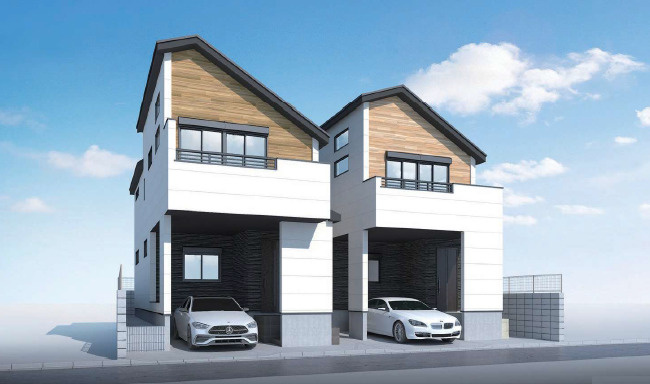 練馬区貫井3丁目　省エネ×ロフト　車庫付き戸建　全2棟の外観パース