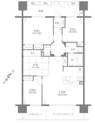 グランシティレイディアントアクアヴィータの間取り|～南東向き4LDK　全室6帖以上、ゆとりある住空間～