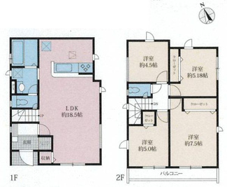 【間取り】 | 南区下溝  2号棟 18期 | 都市ガス　LDK18帖以上　パントリー　SIC　二部屋から行き来できるバルコニー　浴室乾燥機+窓