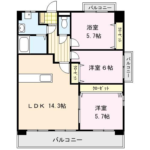 久留米市山川安居野３丁目の賃貸マンションの間取り