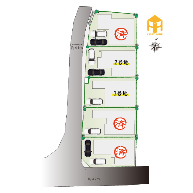ファーストタウン安倉北1丁目新築一戸建て│3SLDK+駐車2台可の区画図