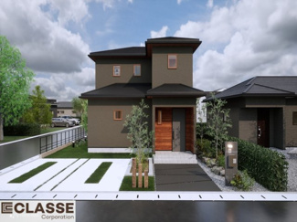 【完成予想図】 | 城陽市平川山道2区画A号地　売土地　建築条件付き | 弊社は、気密測定器を保有しており、自社での気密測定を実現しております。気密処理をし、気密測定まで標準でさせていただいております