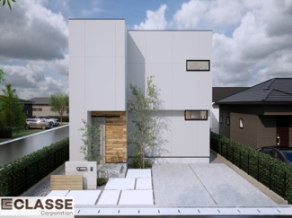 【完成予想図】 | 城陽市平川山道2区画B号地　売土地　建築条件付き | 参考プランになりますので、お客様のお好みの外観を一緒に作らせていただきます。外壁には、メンテナンスが楽な光セラを採用しており、汚れがつきにくく、色あせもしにくいのでおススメです！