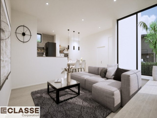 【完成予想図】 | 城陽市平川山道2区画B号地　売土地　建築条件付き | アトリエスタイルハウス仕様の窓はペアガラス、サッシはアルミ×樹脂複合のハイブリットサッシを採用。ガラスの間には断熱性の高いアルゴンガスを充填しておりますので、より断熱性能が高まる仕様になっております