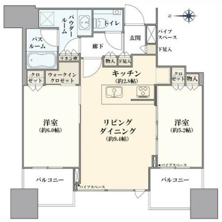 【間取り】 | シティタワー大阪本町 | 【間取り】2LDK, LDK約12.2帖, 55.17㎡