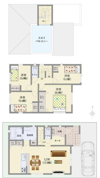 四條畷市美田町　新築戸建の間取り
