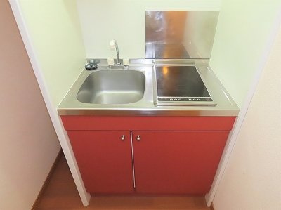 レオパレスブルガリのキッチン|2口の電気コンロまたはIHコンロとなります