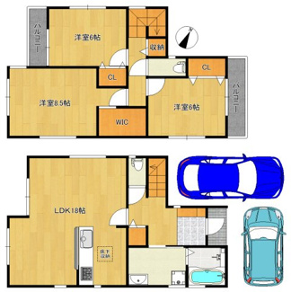 【間取り】 | 西大路町　新築分譲住宅　全２区画 | 【３ＬＤＫ+ＷＩＣ】ゆとりのある間取りですので、子供部屋や趣味のお部屋も作れますね♪資料請求だけでもお気軽にお問い合わせください！