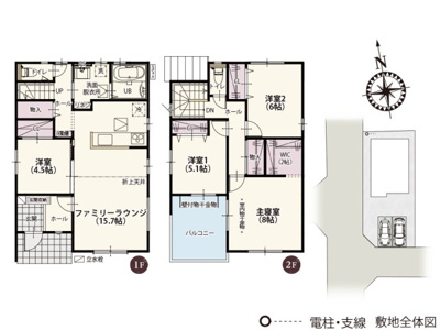 【区画図】 | 南北に奥行きのある敷地なので、建物と駐車スペースがちょうど収まります。
周辺も分譲地となっているため、新しく建つ住宅が多くご近所つきあいも安心です。