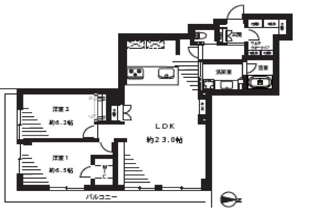 西戸山タワーホウムズサウスタワーの間取り|2LDK、価格1億1980万円、専有面積81.42m²、バルコニー面積14.32m²