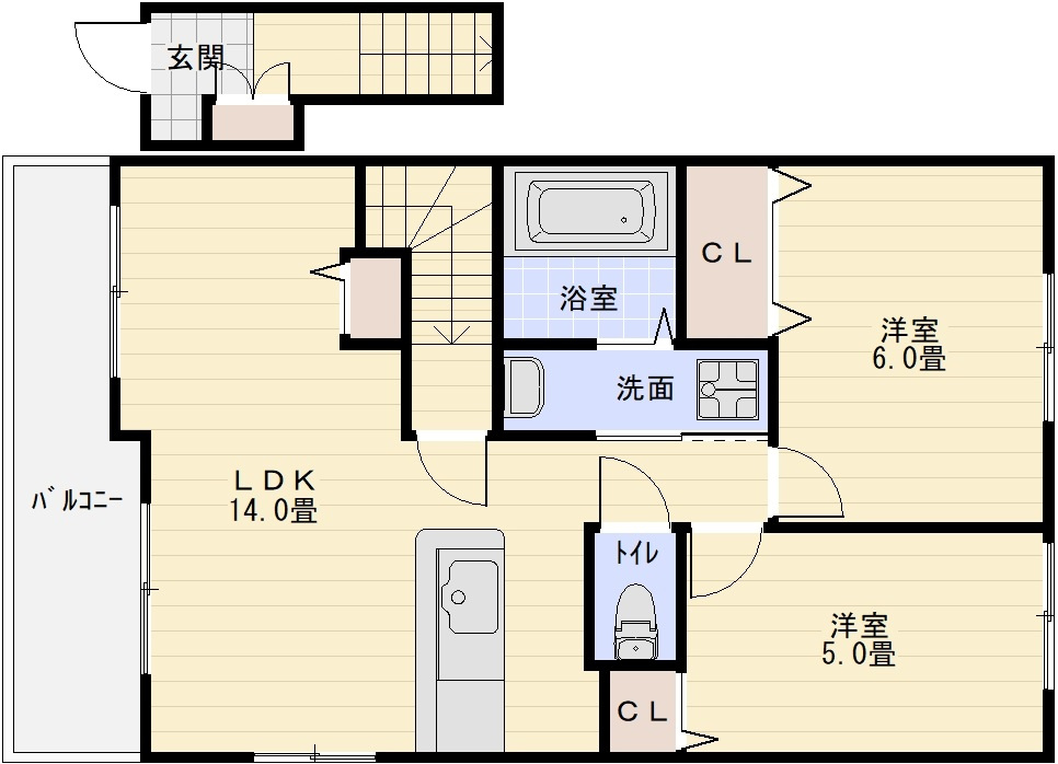 サウスコート1の間取り|サウスコート1（柏原市安堂町）　メゾネット2LDK