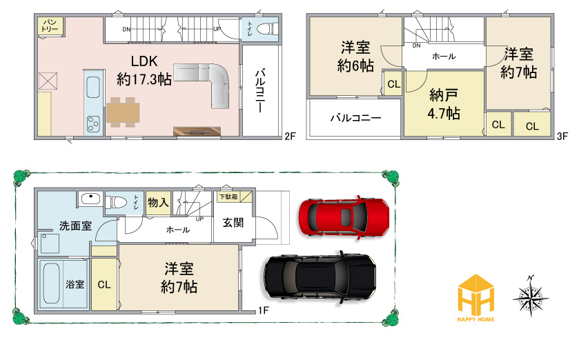 尼崎市浜田町５丁目新築一戸建ての間取り|A号地プラン。※図面と現況が相違する場合は現況を優先します。※帖数表記に付、尺モジュールでの計算になります。