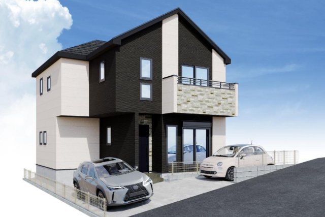 横浜市保土ヶ谷区新井町 新築戸建て【仲介手数料無料】カースペース2台の外観パース