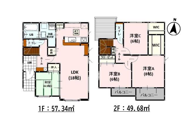 熊本市南区田井島2丁目第1-3棟（2号棟）　の間取り|全居室収納付きで便利です。