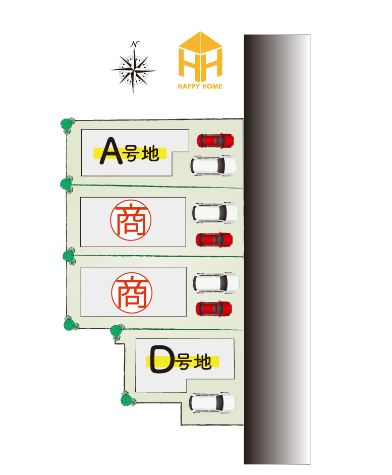 尼崎市浜田町５丁目新築一戸建ての区画図|全4区画の分譲地です。