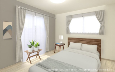 【完成予想図】 | 【1号棟　主寝室イメージパース】
※画像は設計図面を基に作成したイメージです。