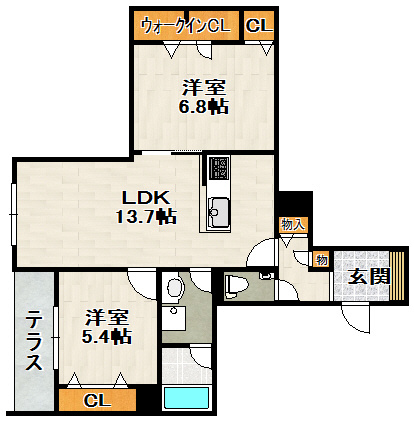 Espoir宝塚・川面の間取り