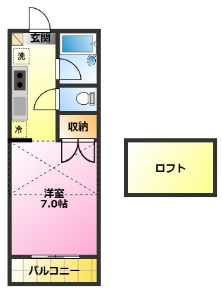 エピナール・ムツミの間取り|ロフト　室内洗濯機置場　バストイレ別
