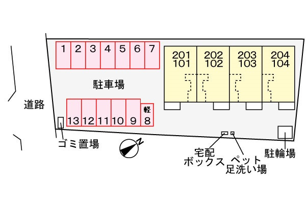 ピースフルＡの区画図|駐車場
