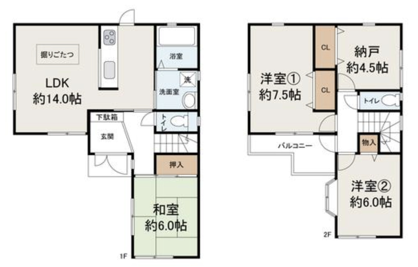 泉大津市北豊中　中古一戸建て住宅の間取り