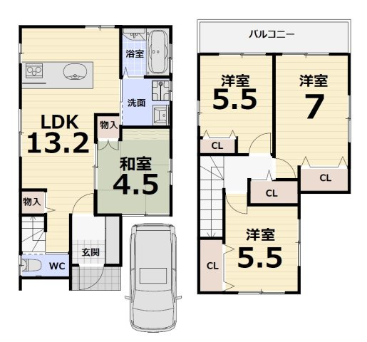 日置荘原寺町　戸建の間取り