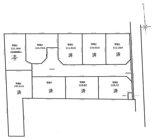 平塚市田村1丁目　売地　全9区画の土地図|対象地は宅地4です。