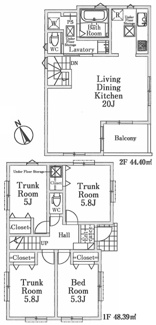 【間取り】 | 【仲介手数料無料！！】日野市東豊田3丁目　新築戸建て（全7棟）2号棟　3980万円 | ２号棟　土地：106.97㎡（32.35坪）建物：92.79㎡