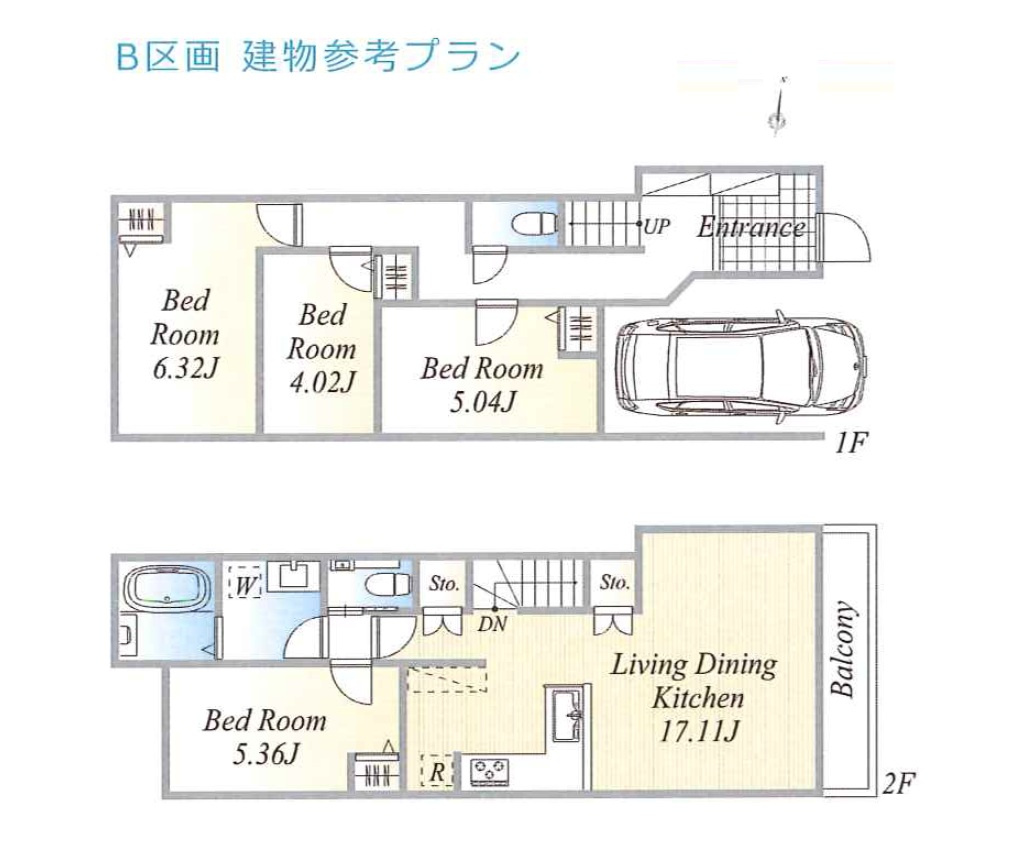 練馬区小竹町2丁目　建築条件無し売地　残1区画の参考プラン|B区画参考プラン：土地6880万円＋建物2970万円＝総額9850万円

ご内見希望・資料請求などお気軽にお問い合わせ下さい！
03-5990-5201