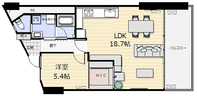 【間取り】 | しみずサンパレスマンション | １LDKとWICのシンプルな間取です