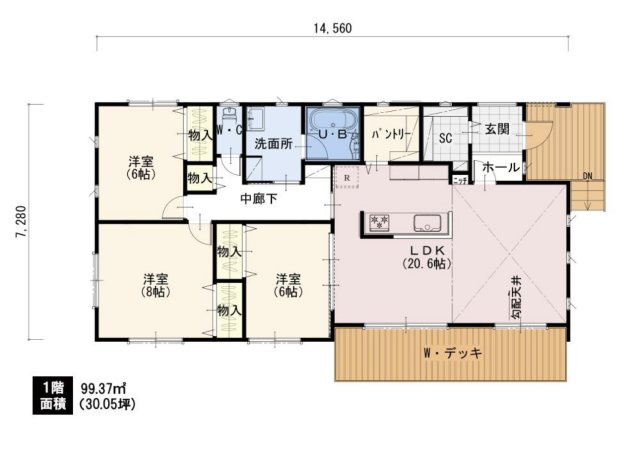 茅ヶ崎市堤　新築平屋戸建の間取り