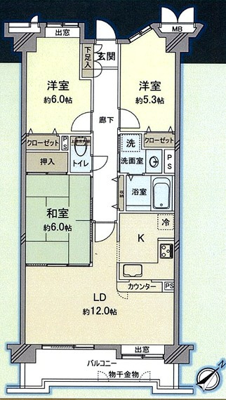 【中古マンション】ルミナス鶴ヶ島の間取り|南東向きで陽当り良好です！